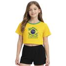 Camiseta Cropped Adulto Look Jeans Bandeira Brasil