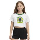 Camiseta Cropped Adulto Look Jeans Bandeira Brasil