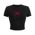 Camiseta Cropped Com Estampa De Aranha Vermelha Para Mulheres, Manga Curta, Confortável, Elástica E