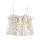 Camiseta Cropped Feminina Chic Com Lantejoulas E Babados Em Chiffon, Sem Costas, Modelo LS7195