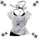 Camiseta Cropped Feminina Com Estampa De Anime Sexy Verão Gótico Y2K Anos 2000 Emo Coquette