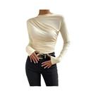 Camiseta Cropped Feminina De Manga Longa Branca Básica Com Decote Assimétrico Streetwear Preto Y2K