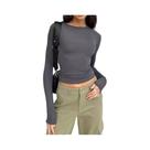 Camiseta Cropped Feminina De Manga Longa Y2K, Slim Fit, Casual, Pullover, Decote Redondo, Moda De