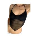Camiseta Cropped Feminina Sexy Com Decote V E Costas Abertas Em Tela, Estilo Coreano, Cor Sólida,
