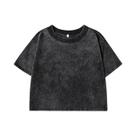 Camiseta Cropped Feminina Solta Com Decote Redondo 100% Algodão Lavado Estilo Y2K Streetwear Casual