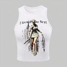 Camiseta Cropped Feminina Y2K Gótica Harajuku Casual Sem Mangas Estilo Streetwear Anos 2000