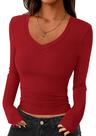Camiseta Cropped PRETTYGARDEN 2025 Vermelha Manga Longa Decote V XXL