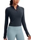 Camiseta CRZ YOGA Butterluxe Manga Longa com Meio Zíper Azul Marinho P