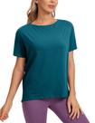 Camiseta CRZ YOGA de Algodón Pima con Cuello Barco y Corte Holgado Verde Jade