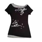 Camiseta Cyee Grunge Emo Musical Note Graphic feminina preta