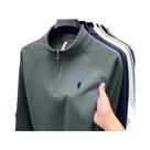 Camiseta De Algodão Masculina De Manga Longa Com Zíper Frontal, Gola Alta, Estilo Casual Esportivo