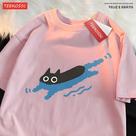 Camiseta de Casal com Gato Preto - Manga Curta, Algodão Respirável
