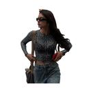 Camiseta De Malha Com Estampa De Leopardo, Manga Longa, Sexy, Bodycon, Para Festa, Clube, Casual,