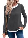 Camiseta de manga comprida LOLONG para mulheres Color Block Grey