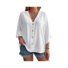 Camiseta De Manga Longa Com Decote Em V plus Size Para Mulheres, Blusa Casual Solta Elegante Em Cor