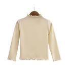 Camiseta De Manga Longa Para Meninas Com Gola De Renda Em Cor Sólida, Moda Outono Inverno,