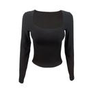 Camiseta De Manga Longa Slim Fit Para Mulheres Com Gola Cortada Em Quadrado, Camiseta Justa Para Uso