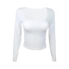 Camiseta De Manga Longa Slim Fit Para Mulheres Com Gola Cortada Em Quadrado, Camiseta Justa Para Uso Camiseta De Manga Longa Slim Fit Para Mulheres Com Gola Cortada Em Quadrado, Camiseta Justa Para Uso