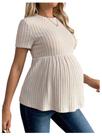 Camiseta de maternidade RoseSeek com babados na bainha, manga curta, damasco, S