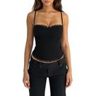 Camiseta de renda Mylleure Y2k com gola quadrada e alça espaguete