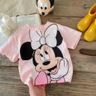 Camiseta De Verão Para Meninas, Camiseta Da Disney, Minnie, Mickey, Desenho Animado, Manga Curta,