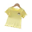Camiseta De Verão Para Meninas Com Bordado E Renda, Tecido De Seda Gelada, Manga Curta, Top Macio
