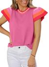 Camiseta de verão SHEWIN, casual, gola redonda, manga curta, rosa choque, S Camiseta de verão SHEWIN, casual, gola redonda, manga curta, rosa choque, S