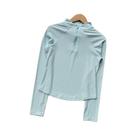 Camiseta De Yoga Feminina De Manga Longa Com Gola Alta E Zíper Frontal, Ajuste Slim, Respirável,