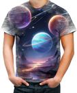 Camiseta Desgaste Planetas Universo Neon Estrelas Galaxias 1 Camiseta Desgaste Planetas Universo Neon Estrelas Galaxias 1