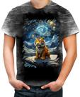 Camiseta Desgaste Tigre Noite Estrelada Van Gogh 4 Camiseta Desgaste Tigre Noite Estrelada Van Gogh 4
