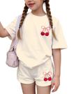 Camiseta e shorts femininos Outfit RoseSeek com estampa Cherry Bow Camiseta e shorts femininos Outfit RoseSeek com estampa Cherry Bow