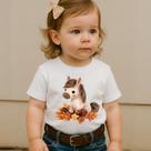 Camiseta Estampada Infantil Cavalhinho Folhas Outono 022 Modinha Infantil Kid Linda Country Feminina Camiseta Estampada Infantil Cavalhinho Folhas Outono 022 Modinha Infantil Kid Linda Country Feminina
