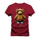 Camiseta Estampada Premium Tamanho Especial Ursinho De Capuz Fofo