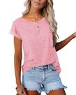 Camiseta feminina APOFER casual de manga curta com gola redonda rosa