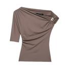 Camiseta Feminina Assimétrica Amarela, Preta E Caqui, Moda Sexy Justa Y2K Para Primavera E Verão