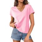 Camiseta feminina ATOFY cortada com decote em V, manga curta, 100% algodão