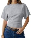 Camiseta feminina BAIGRAM Y2K, franzida, cintura apertada, cinza mesclado Camiseta feminina BAIGRAM Y2K, franzida, cintura apertada, cinza mesclado
