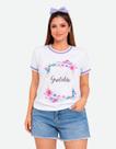 Camiseta Feminina Básica Estampada Aplicação 3D Gratidão Camiseta Feminina Básica Estampada Aplicação 3D Gratidão