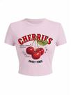 Camiseta feminina BEAUDRM Y2k Cherry Letter Print rosa Camiseta feminina BEAUDRM Y2k Cherry Letter Print rosa