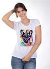 Camiseta Feminina Blizz Branca com Estampa Bull Dog Colorido