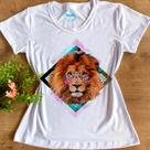 Camiseta Feminina Blizz Branca com Estampa Leão Enigma