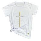 Camiseta Feminina Branca Jesus Cristo Cruz Dourada