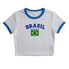 Camiseta Feminina Brasil Estampada Ribana Bandeira Cropped Copa