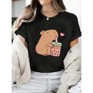 Camiseta Feminina Capivara milk Blusa Estilo Over 100% algodão Camiseta Feminina Capivara milk Blusa Estilo Over 100% algodão