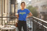 Camiseta Feminina Casual Brasil Bandeira Copa 2026 Manga Curta em Algodão do P ao G1