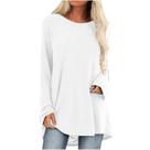 Camiseta feminina casual com decote em O solta blusa sólida de manga comprida