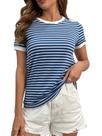 Camiseta feminina casual com estampa listrada Floerns azul marinho Camiseta feminina casual com estampa listrada Floerns azul marinho
