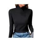 Camiseta feminina casual de manga comprida e gola alta outono/inverno