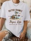 Camiseta Feminina Casual de Manga Curta com Estampa de Bancos - Gola Redonda Camiseta Feminina Casual de Manga Curta com Estampa de Bancos - Gola Redonda
