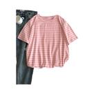 Camiseta Feminina Casual De Manga Curta Com Gola O, Estilo Punk Harajuku, Listrada E Lisa